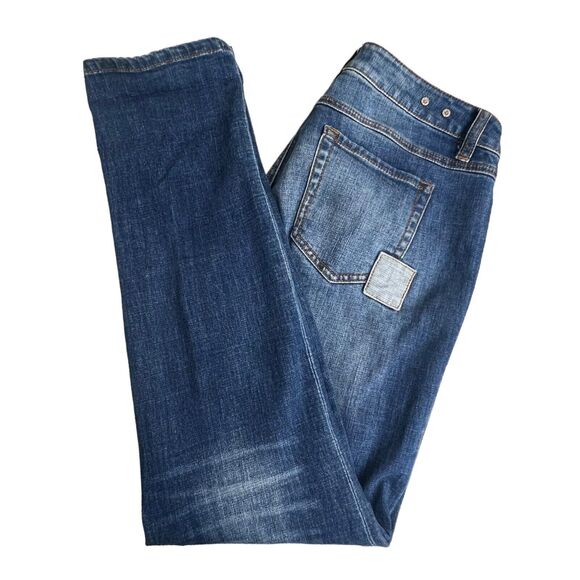 Cabi Womens Dark Wash Low Rise Patch Work Slim Boyfriend Jeans 4 - Picture 1 of 8